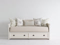 Sofás cama de madera 190 x 90 x 85 cm - Blanco y beige - 2 cajones y estilo clásico