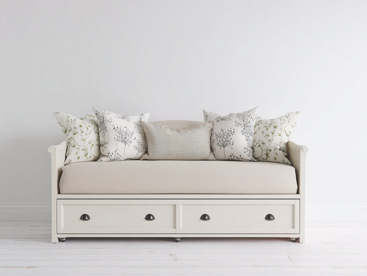 Sofás cama de madera 190 x 90 x 85 cm - Blanco y beige - 2 cajones y estilo clásico