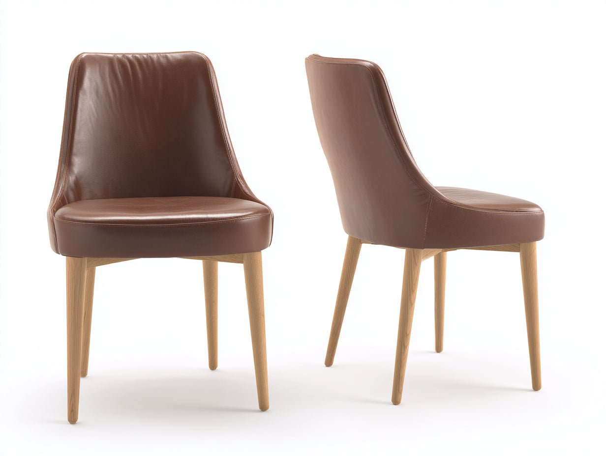Sillas de comedor de madera y piel sintética 51 x 59 x 88 cm - Marrón-Madera natural - Juego de 2 - Diseño moderno para comedor