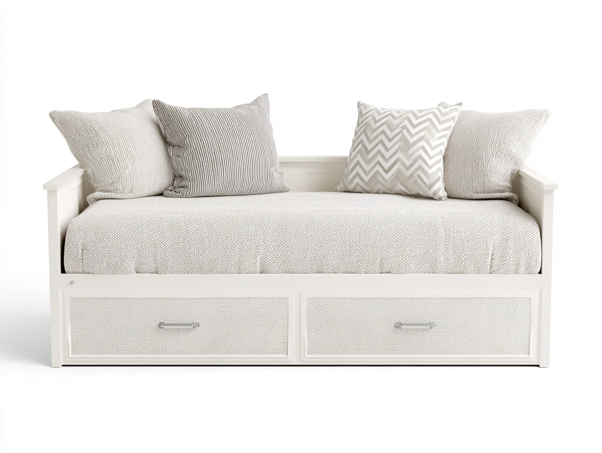 Sofás cama de madera 200 x 100 x 85 cm - Blanco-beige - 2 cajones y diseño moderno