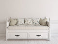 Sofás cama de madera 205 x 100 x 92 cm - Blanco-beige - 2 cajones y estilo clásico