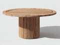Mesa de jardín redonda de madera 130 x 130 x 75 cm - Madera natural - Pedestal cilíndrico acanalado