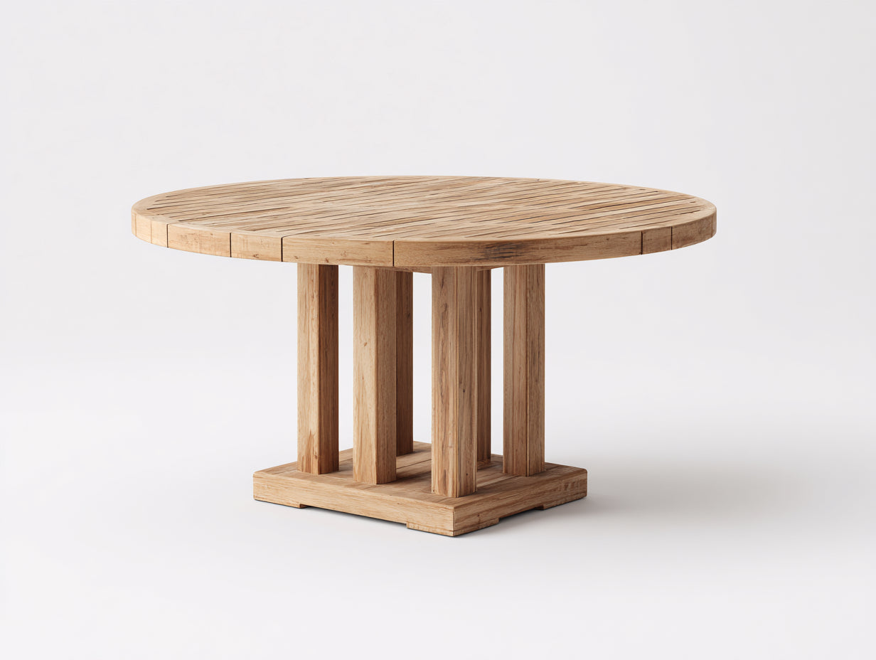 Mesa de jardín redonda de madera 120 x 120 x 75 cm - Madera natural - Base de pedestal y diseño rústico