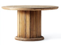 Mesa de jardín redonda de madera 130 x 130 x 75 cm - Marrón natural - Pedestal cilíndrico acanalado de estilo rústico