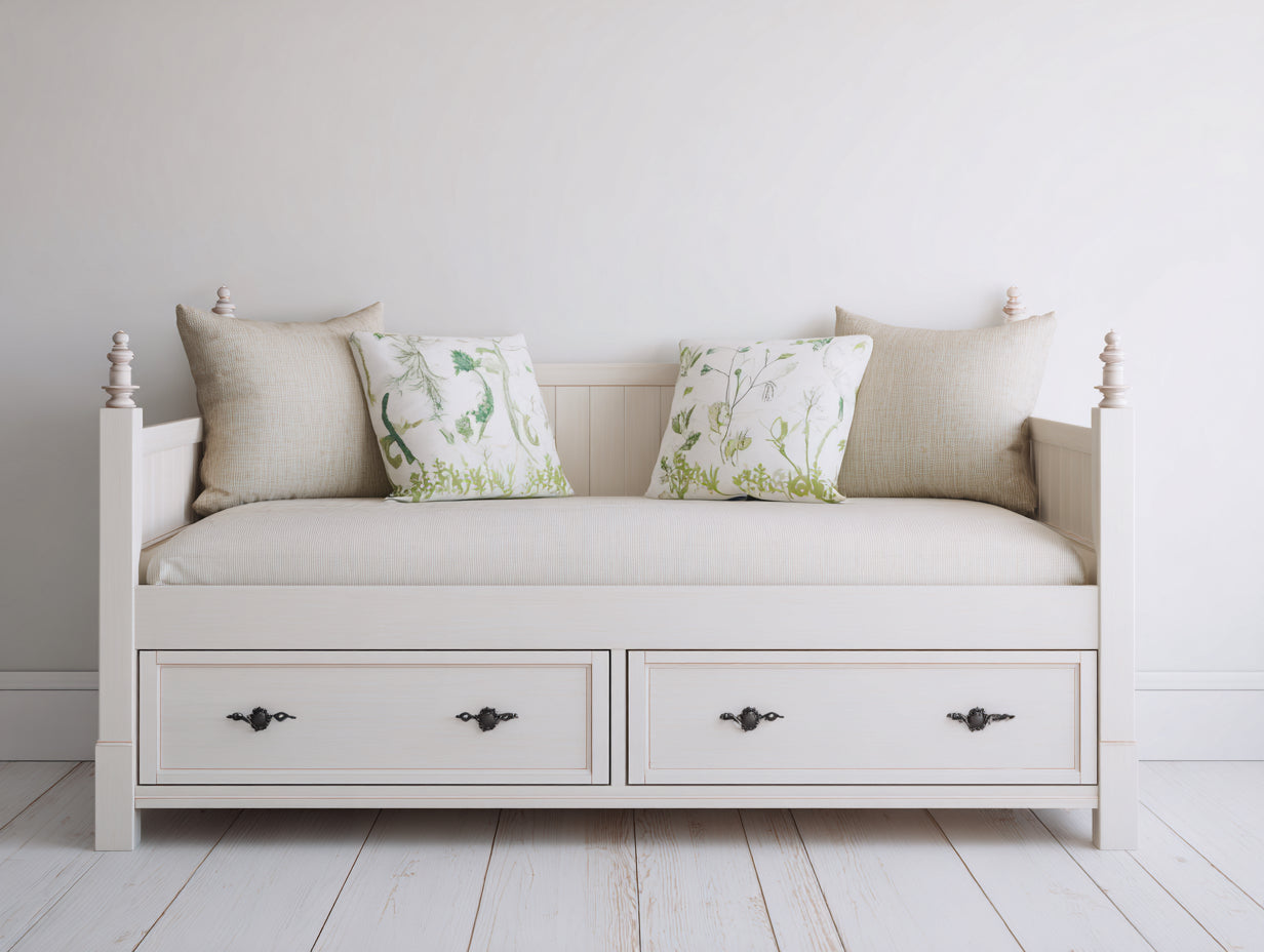 Sofás cama de madera 200x85x75 cm - color blanco - estilo clásico con 2 cajones de almacenamiento