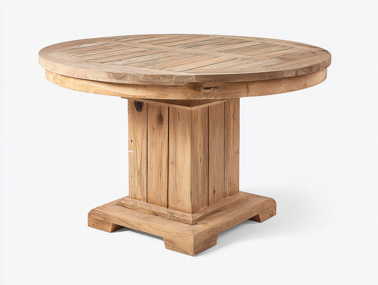 Mesas de jardín de madera 120 x 120 x 76 cm - marrón natural - tablero redondo y base de pedestal