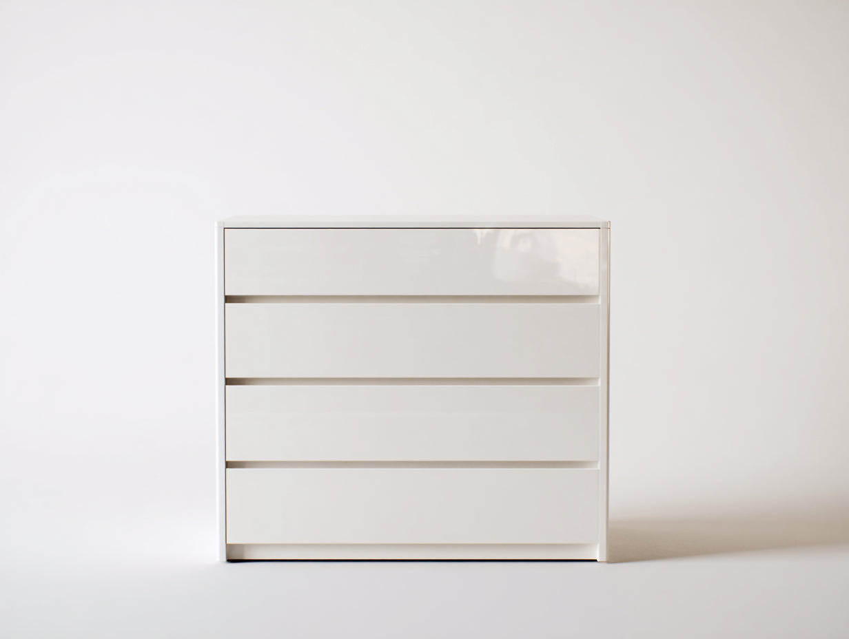 Cómodas de dormitorio de madera de ingeniería 80 x 40 x 85 cm - Blanco brillante - 4 cajones y diseño moderno
