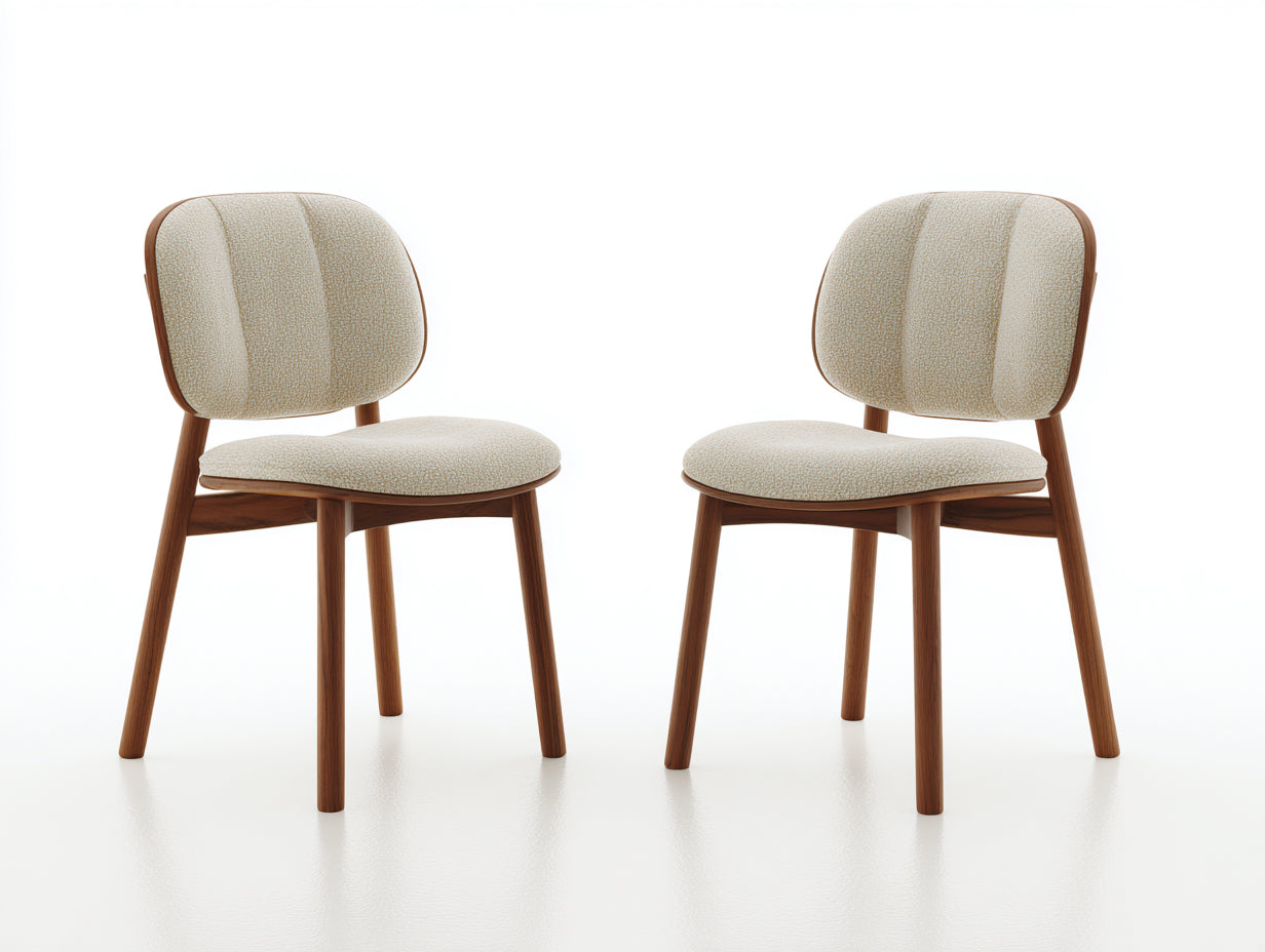 Sillas de comedor de madera tapizadas 52 x 56 x 82 cm - Beige-marrón nogal - Juego de 2 con diseño moderno