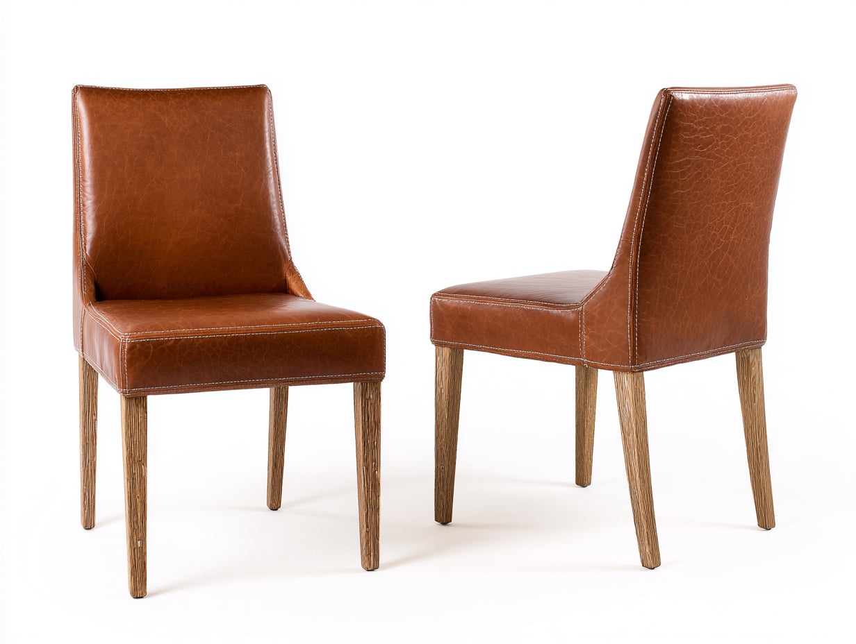Sillas de comedor tapizadas 50 x 57 x 91 cm - marrón coñac y madera marrón - juego de 2 unidades