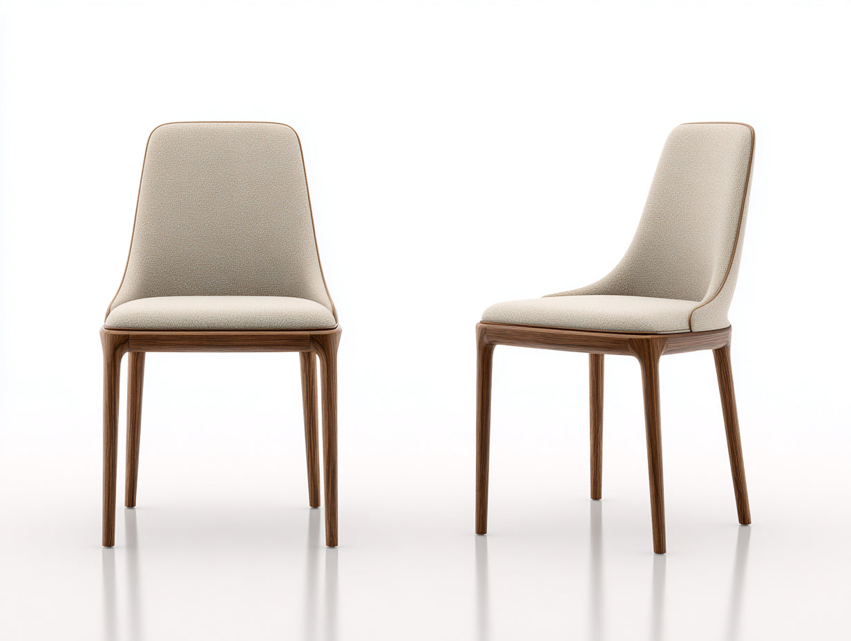 Sillas de comedor tapizadas 55x60x80 cm - color beige y marrón - diseño moderno con estructura de madera