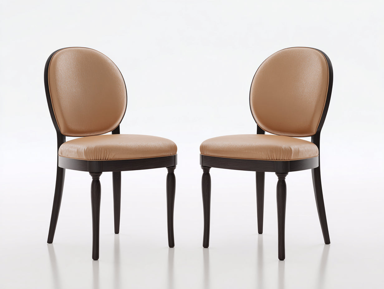 Sillas de comedor de madera y piel sintética 52 x 58 x 92 cm - Marrón claro-Marrón oscuro - Juego de 2 - Diseño clásico para comedor