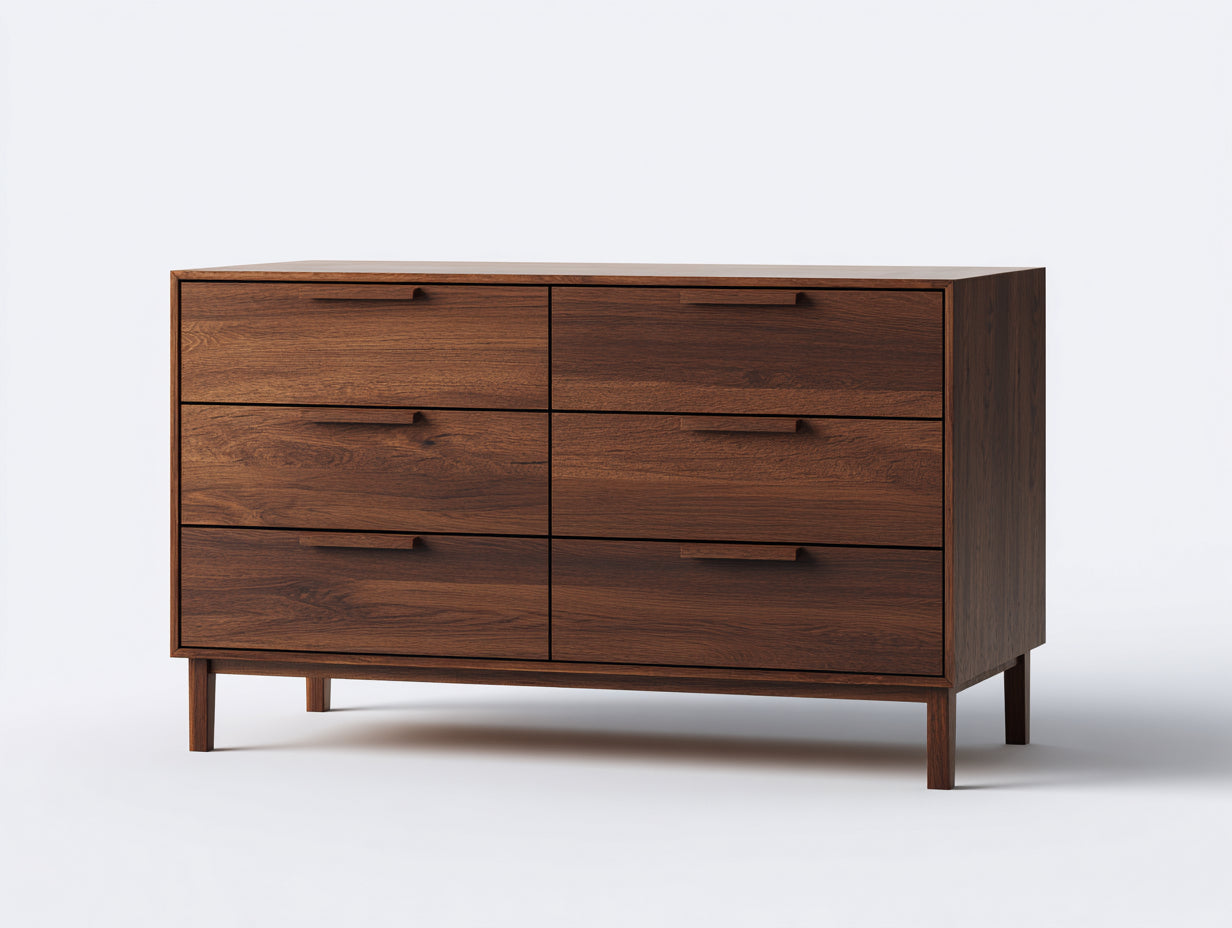 Cómodas de madera de ingeniería 140 x 45 x 85 cm - Marrón nogal - 6 cajones y diseño moderno