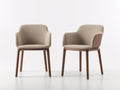 Juego de 2 sillas de comedor de tela y madera 57 x 59 x 82 cm - Beige y nogal - Diseño envolvente moderno