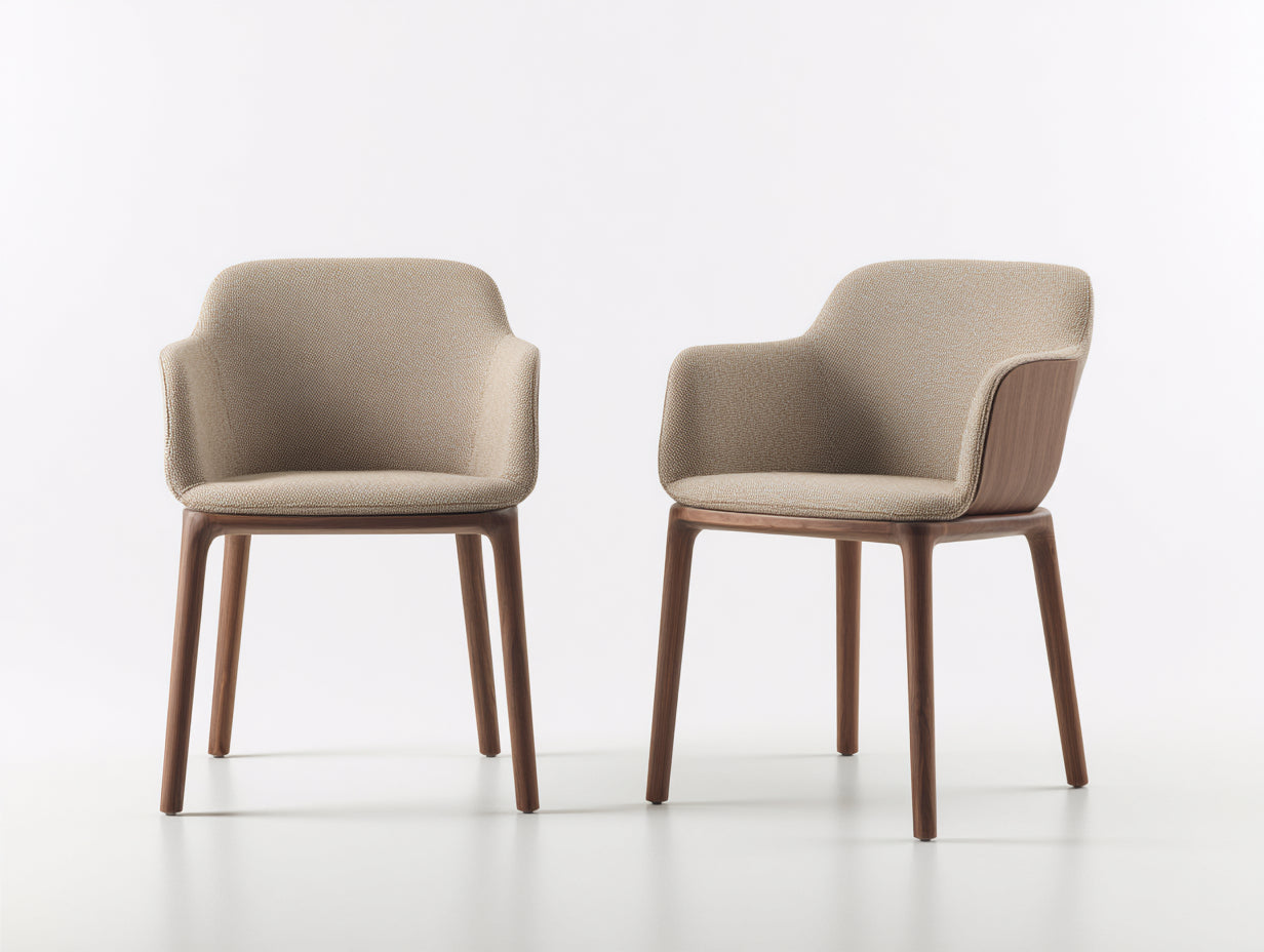 Juego de 2 sillas de comedor de tela y madera 57 x 59 x 82 cm - Beige y nogal - Diseño envolvente moderno