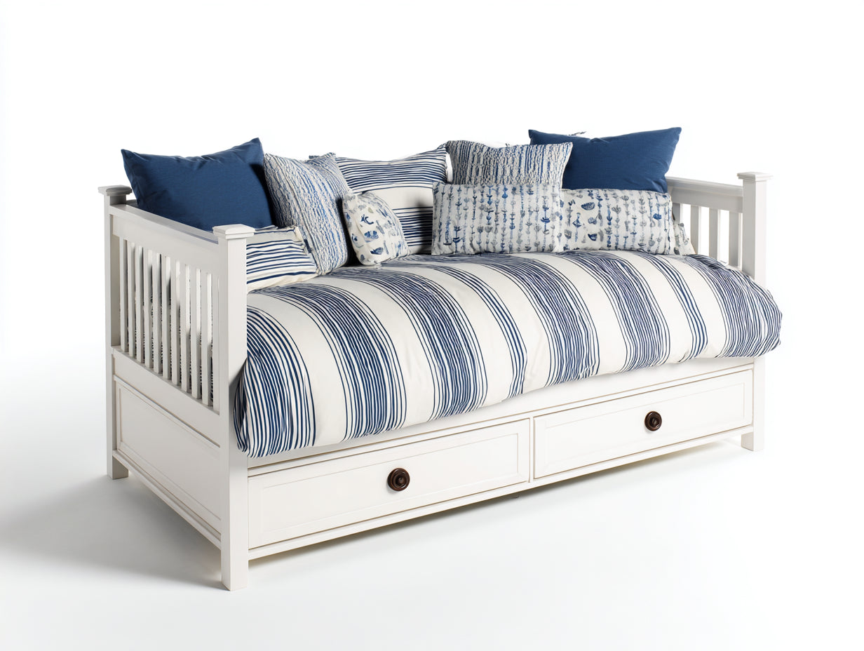 Sofás cama de madera 210 x 105 x 95 cm - blanco - 2 cajones y laterales con listones