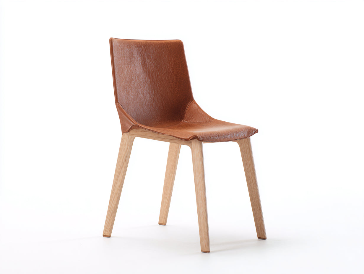 Sillas de comedor tapizadas 49 x 56 x 86 cm - marrón coñac y madera natural - diseño moderno