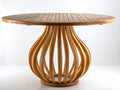 Mesas de jardín de madera 160 x 160 x 75 cm - Madera natural - Tablero redondo de listones - Base escultórica para terraza