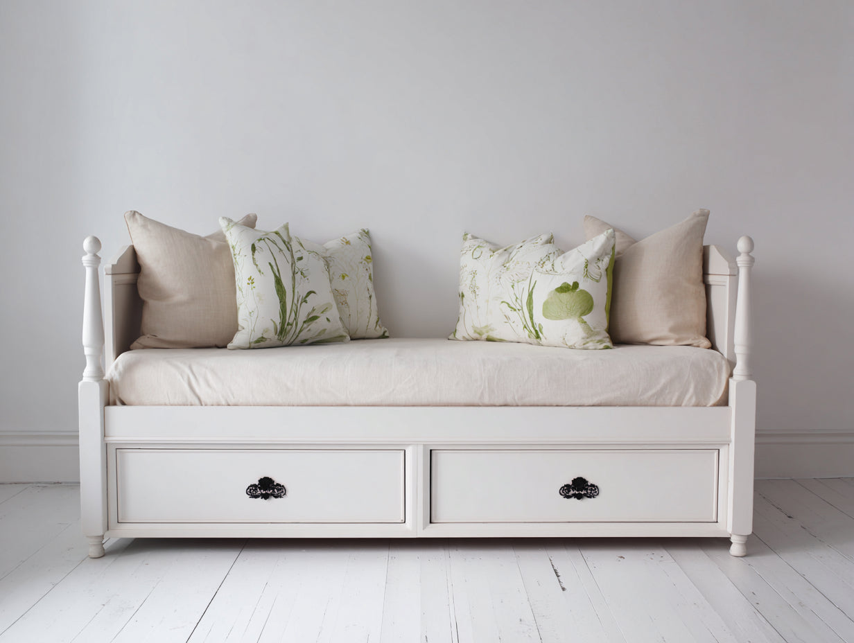 Sofás cama de madera 200 x 95 x 90 cm - Blanco - 2 cajones y estilo clásico