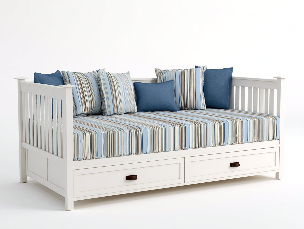 Sofás cama de madera 200x85x75 cm - color blanco y azul - diseño clásico con 2 cajones de almacenamiento