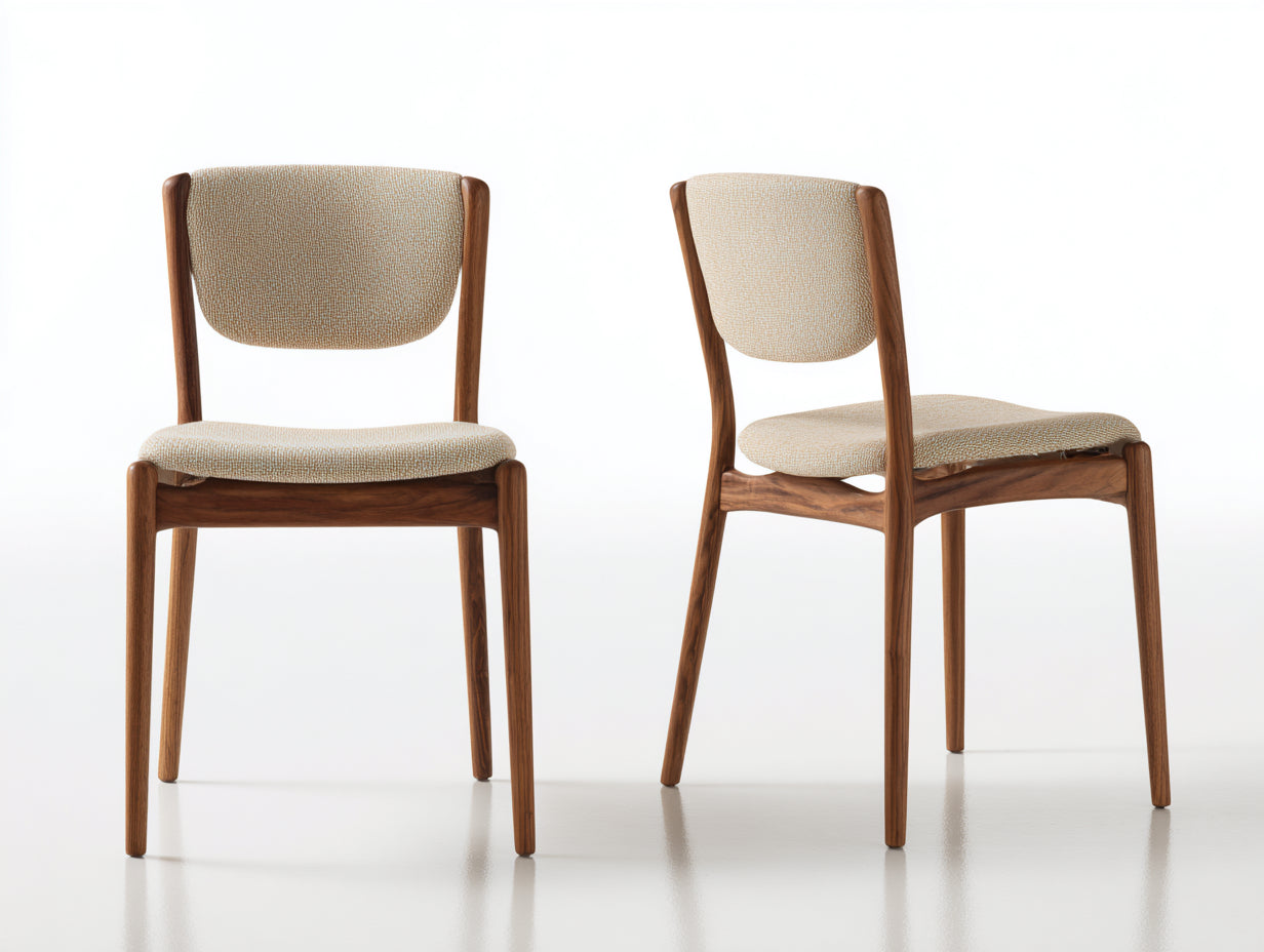 Sillas de comedor de madera tapizadas 49 x 55 x 84 cm - Beige-marrón nogal - Juego de 2 con diseño moderno