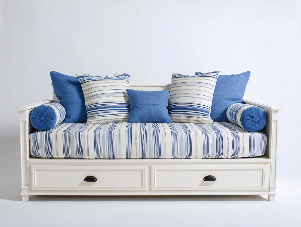 Sofás cama de madera 200x85x75 cm - color blanco y azul - diseño clásico con 2 cajones de almacenamiento