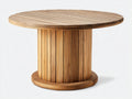 Mesas de jardín de madera 140 x 140 x 75 cm - Madera natural - Tablero redondo de listones - Base cilíndrica para terraza