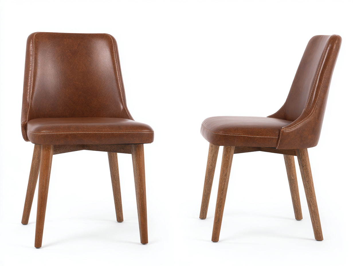 Sillas de comedor de madera y piel sintética 50 x 58 x 87 cm - Marrón - Juego de 2 - Diseño vintage para comedor