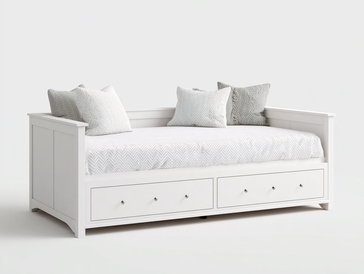 Sofás cama de madera 200x85x75 cm - color blanco - diseño moderno con 2 cajones de almacenamiento