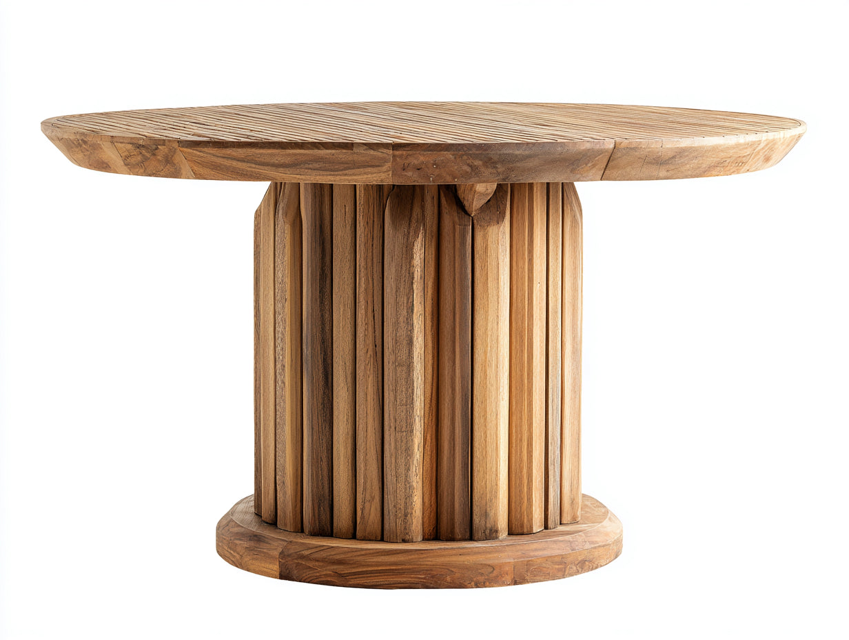 Mesas de jardín de madera maciza 110 x 110 x 76 cm - Marrón natural - Mesa redonda con base acanalada